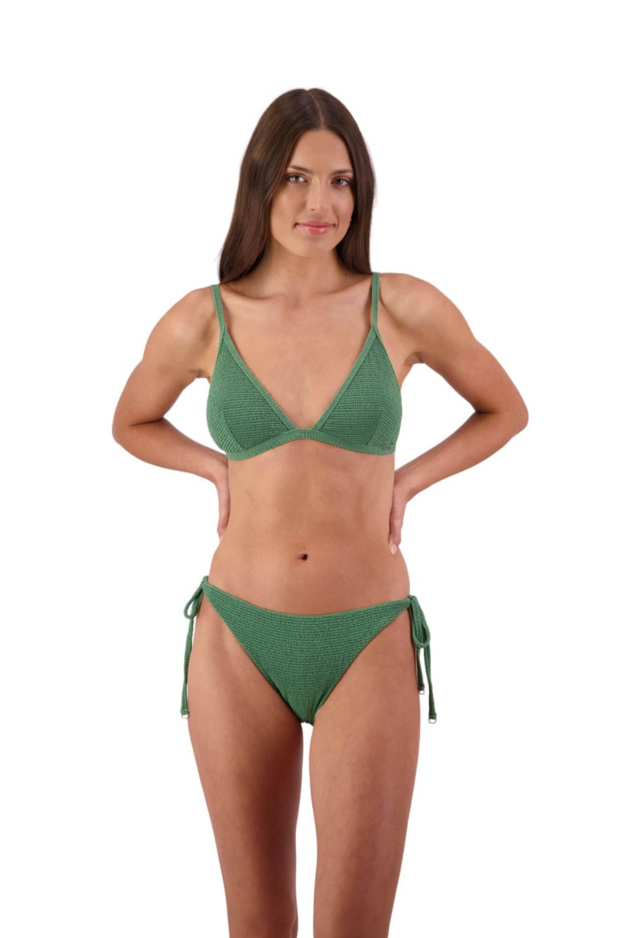 Women Moontide Bikinis | Retro Deco Bralette Tri Bikini Top In Seaweed