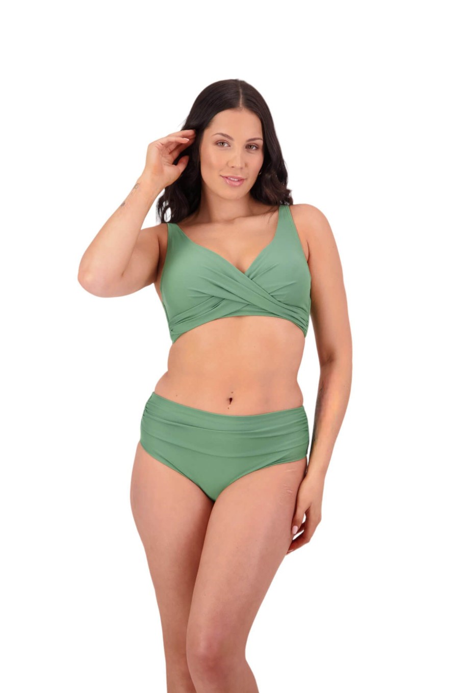 Women Moontide Bikinis | Contours High Ruched Front Pant In Khaki