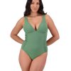 Women Moontide Swimsuits | Contours Side Ruched Plunge Swimsuit In Khaki