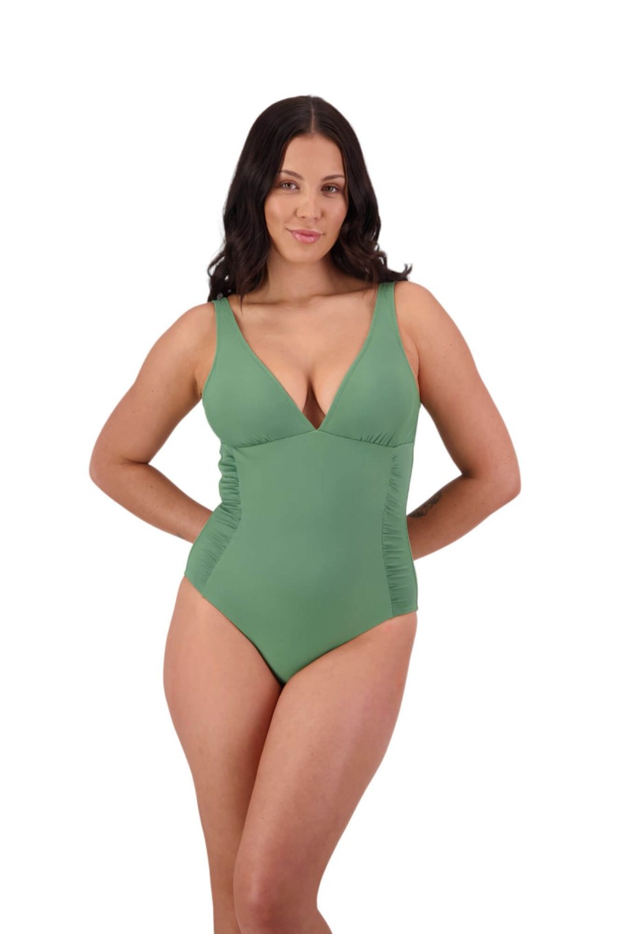 Women Moontide Swimsuits | Contours Side Ruched Plunge Swimsuit In Khaki