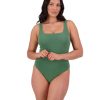 Women Moontide Swimsuits | Retro Deco Underwired Square Neck Swimsuit In Seaweed