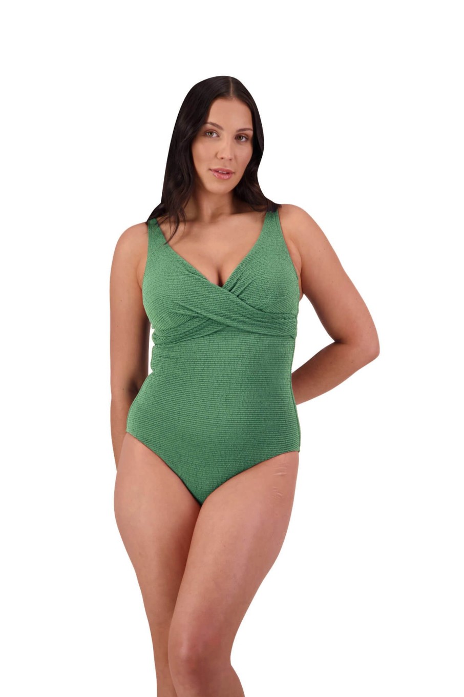 Women Moontide Swimsuits | Retro Deco Underwired Wrap Swimsuit In Seaweed