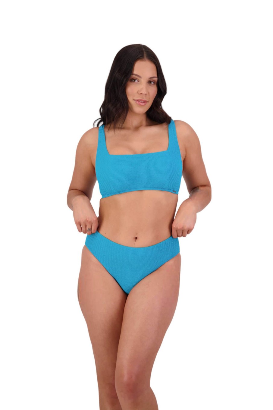 Women Moontide Bikinis | Retro Deco Underwired Square Neck Bikini Top In Teal