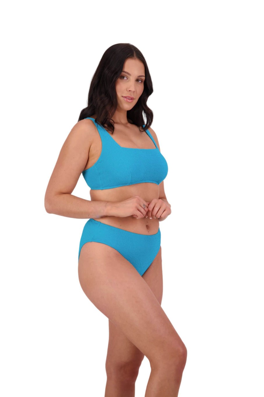 Women Moontide Bikinis | Retro Deco Underwired Square Neck Bikini Top In Teal