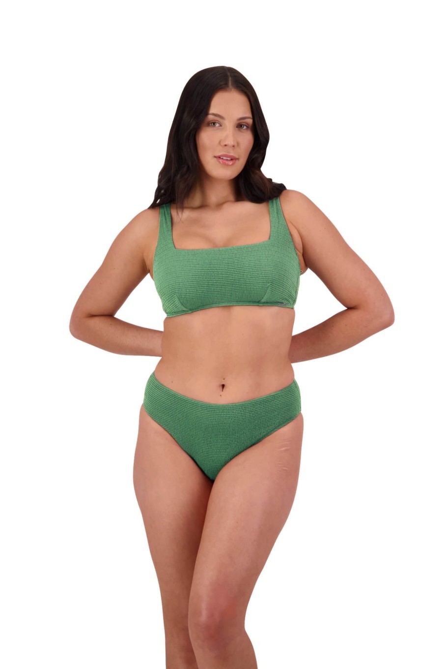 Women Moontide Bikinis | Retro Deco Underwired Square Neck Bikini Top In Seaweed