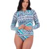 Women Moontide Swimsuits | Tribal Geo Zip Front Long Sleeve Swimsuit