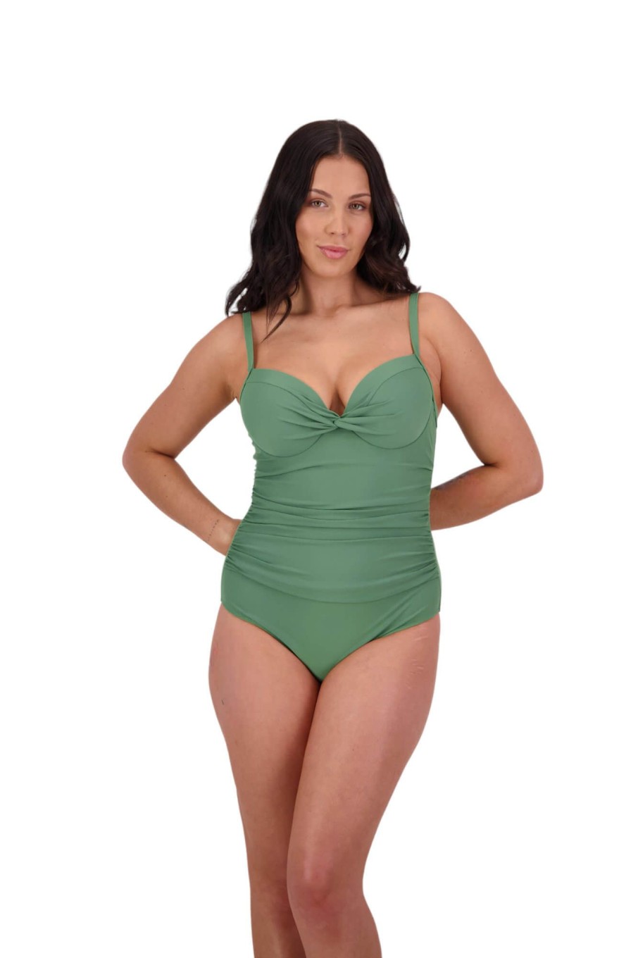 Women Moontide Swimsuits | Contours Underwired Cross Front Swimsuit In Khaki