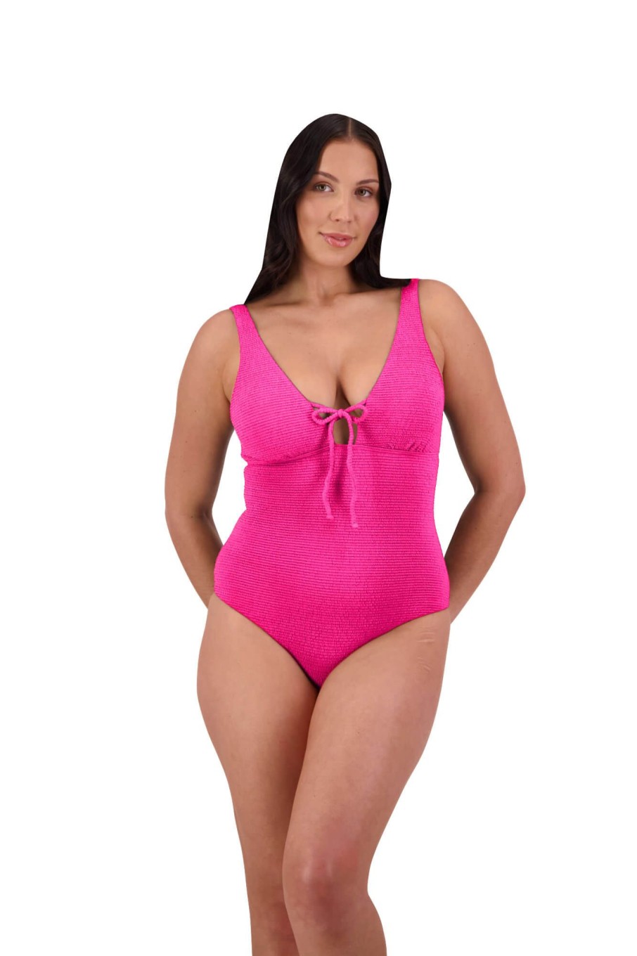 Women Moontide Swimsuits | Retro Deco Plunge Swimsuit In Hot Pink