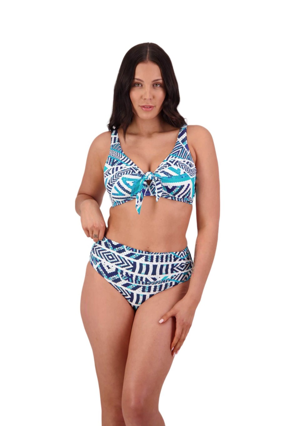 Women Moontide Bikinis | Tribal Geo High Ruched Front Pant